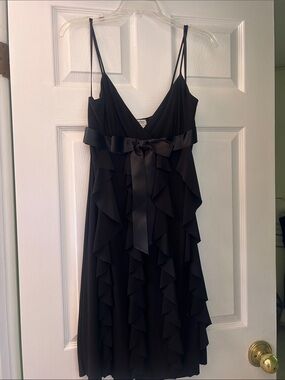 Cache Black Ruffle Slip Dress with Satin Waist Bow